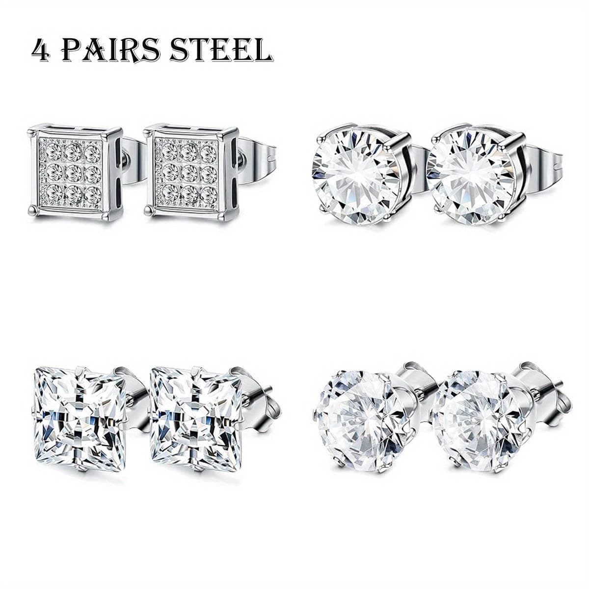 TEMU 4-8 Pairs 304 304 Stainless Steel Stud Earrings For Men Women Earrings Stud Earrings Unisex Ear Piercing Jewelry 6mm