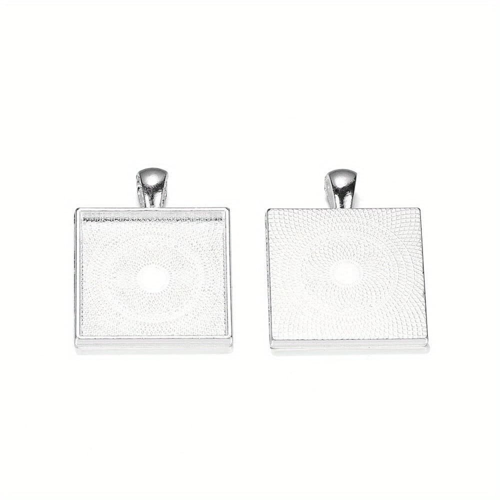 TEMU 5pcs 25mm Square Metarial Pendant Base Blank Setting Glass Charm Cabochon Tray For Making Necklace Pendant