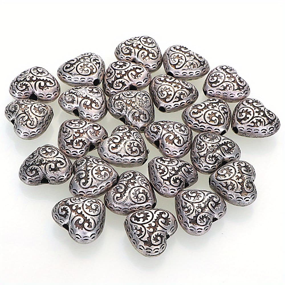 TEMU 50pcs Of 13x15mm Fluted Corrugated Vintage-style Antique Silvery-plated Plastic Spacer Charms And Beads For Necklace And Bracelet Handmade Jewelry Crafting