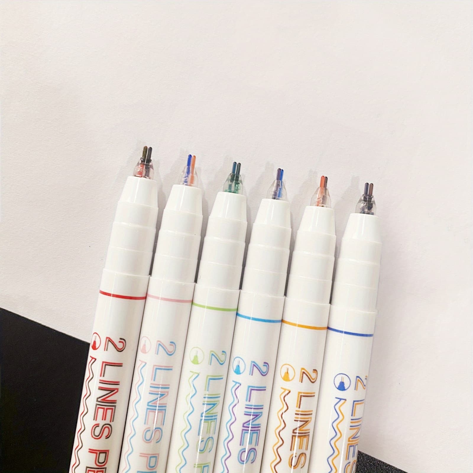 TEMU 1 Set 6pcs Double Line Stereo Effect Colorful Gel Pens