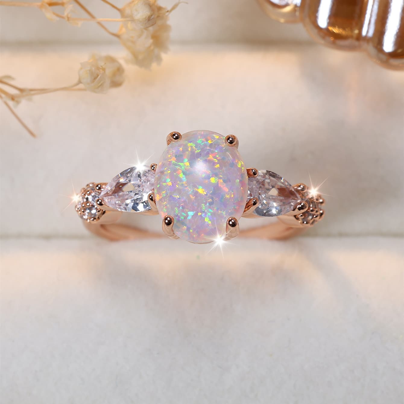 TEMU Luxurious Sparkling Round Opal Women's Engagement Ring For Wife Or Girlfriend, 's Day Gift