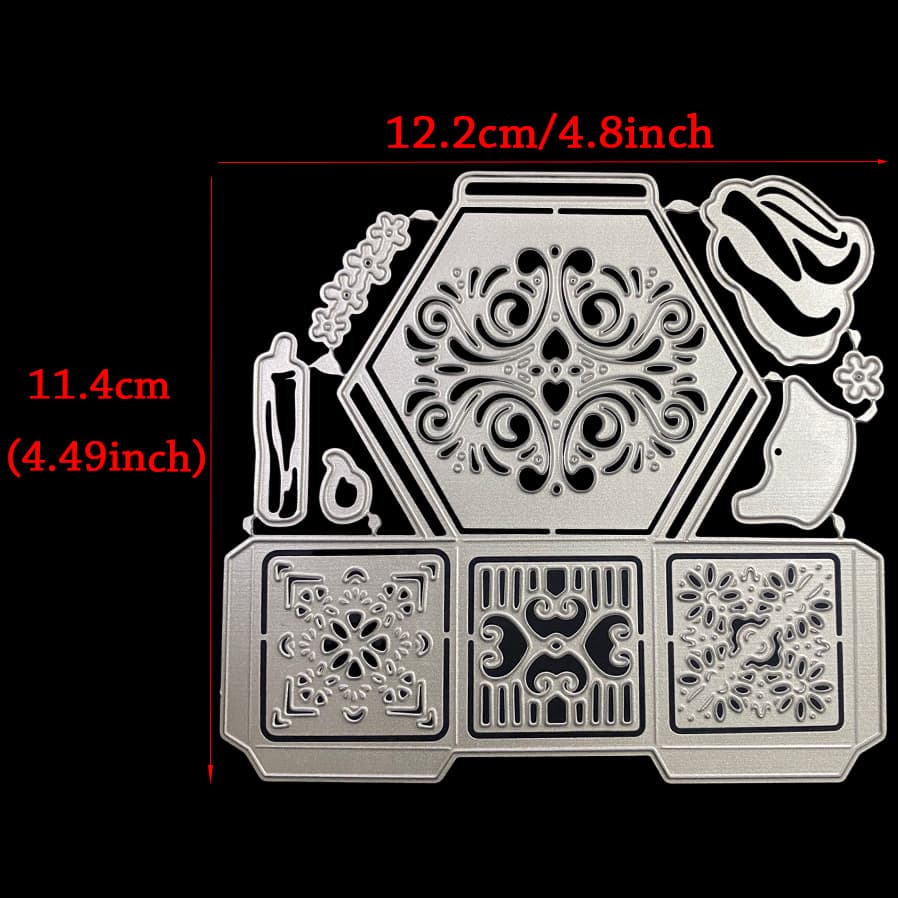 TEMU Hexagonal Gift Box Metal Cutting Dies - Craft Stencils For Party Favors, Home Decor & Scrapbooking (reusable Hexagon Shape Templates With Intricate Folding Line)