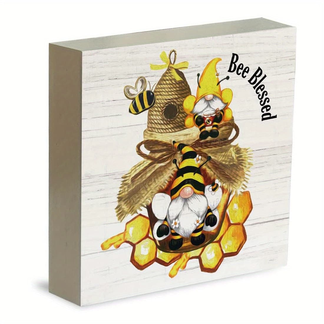 TEMU 1pc, Bee Blessed Summer Bee Dwarf Square Foam Pvc Desktop Ornament, Home Decor, Party Decorations Supplies, Art Craft Ornament, Party Decorations Supplies, Holiday Accessory