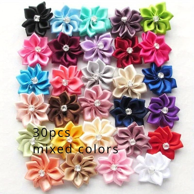 TEMU 30pcs Mixed Color Ribbon Flower Bows With Appliques Handmade Wedding Decoration Valentine's Day Gift Decor