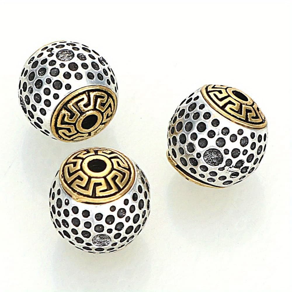 TEMU 5pcs 12mm Silvery Plated Cast Metal Striped Round With Dots Surface Spacers Charms Beads For Diy Necklace Bracelets Jewelry Making