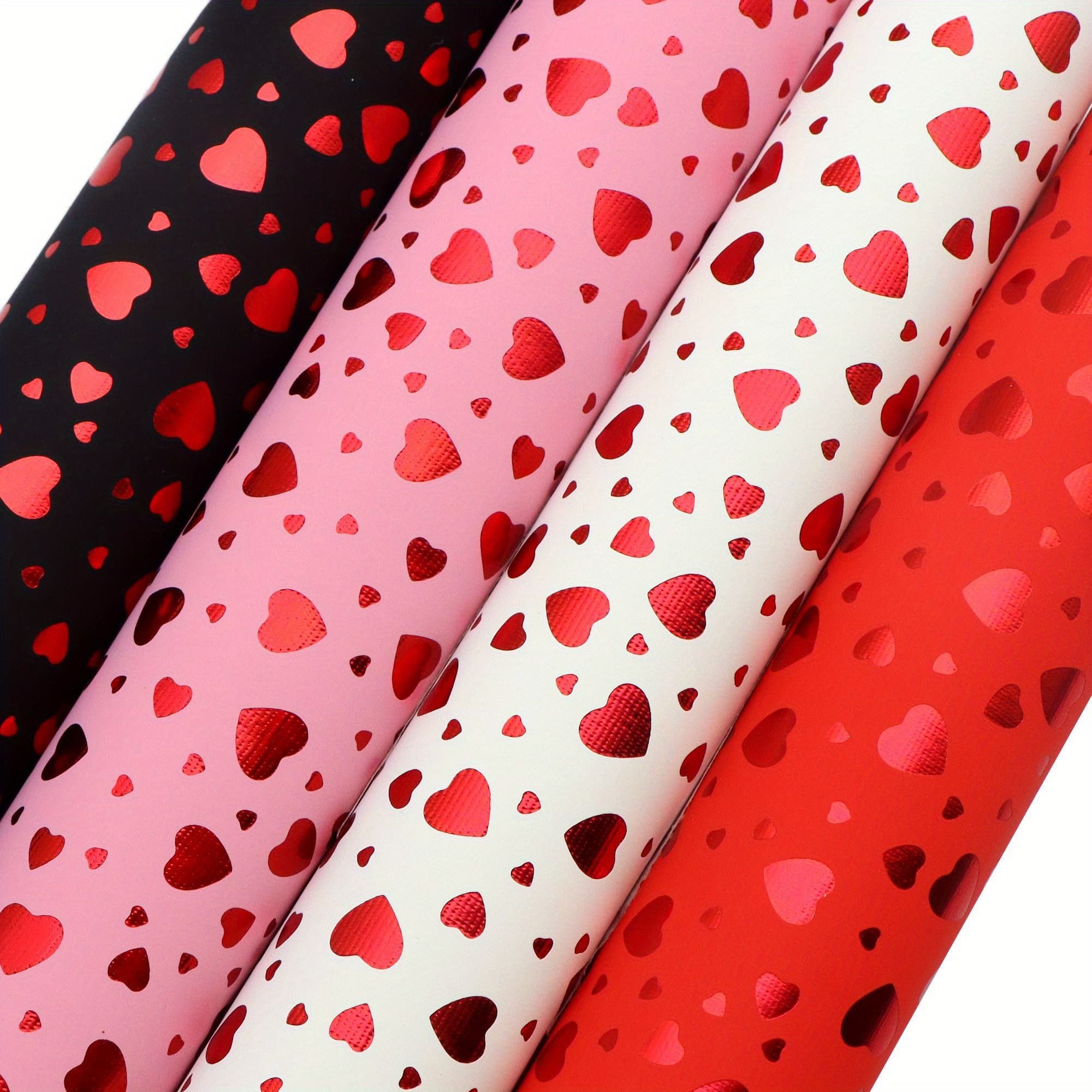 TEMU Set Of 4 Faux Leather Sheets Measuring 7.7x12.9 Inches, Featuring Heart And In Solid Colors, Perfect For Crafts, Earrings, Hair Bows, And Festive Projects
