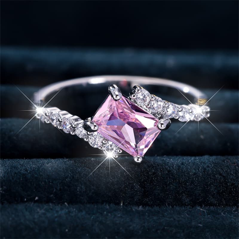 TEMU 1pc Silvery Color Rectangle Cut Claw Ring Wedding Valentine's Day Gift