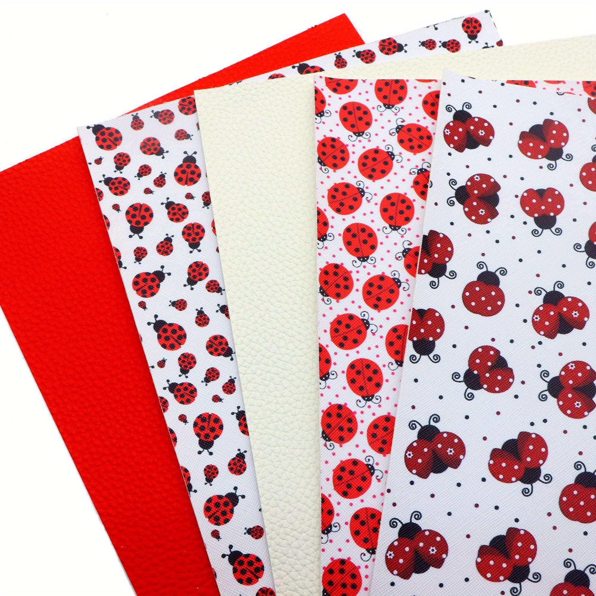 TEMU Set Of 5pcs Of Faux Leather Sheets Featuring Ladybug Prints, Measuring 7.7x12.9 Inches, Suitable For Projects Like Earrings, Bows, And Other Crafts