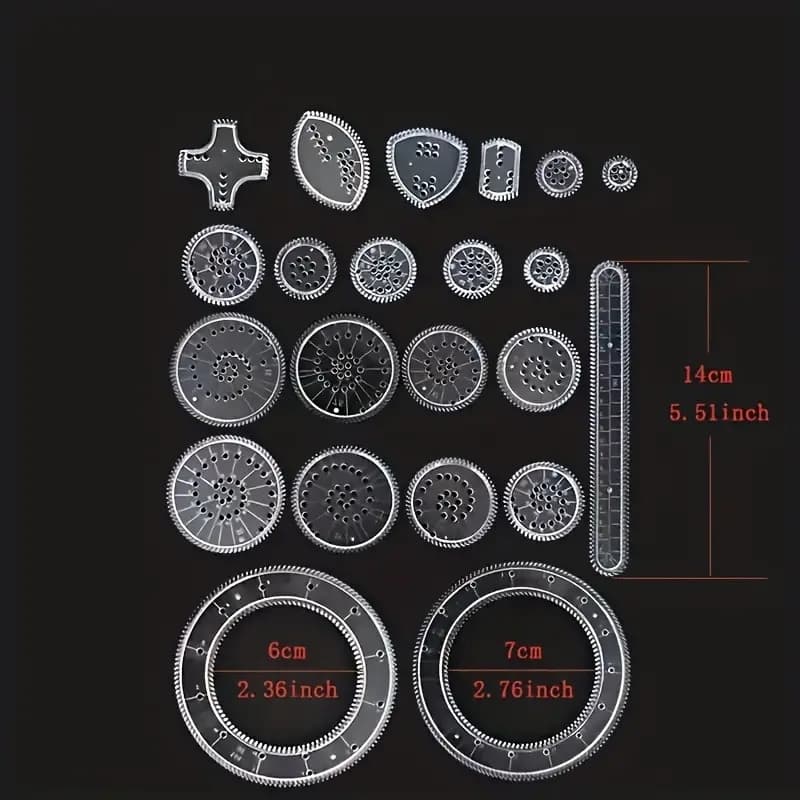 TEMU 22pcs Professional Designer Ruler Set - Create Stunning Spiral Diagrams With Transparent Magic Templates And Precise Measurements - Perfect For , Designers, And Crafters