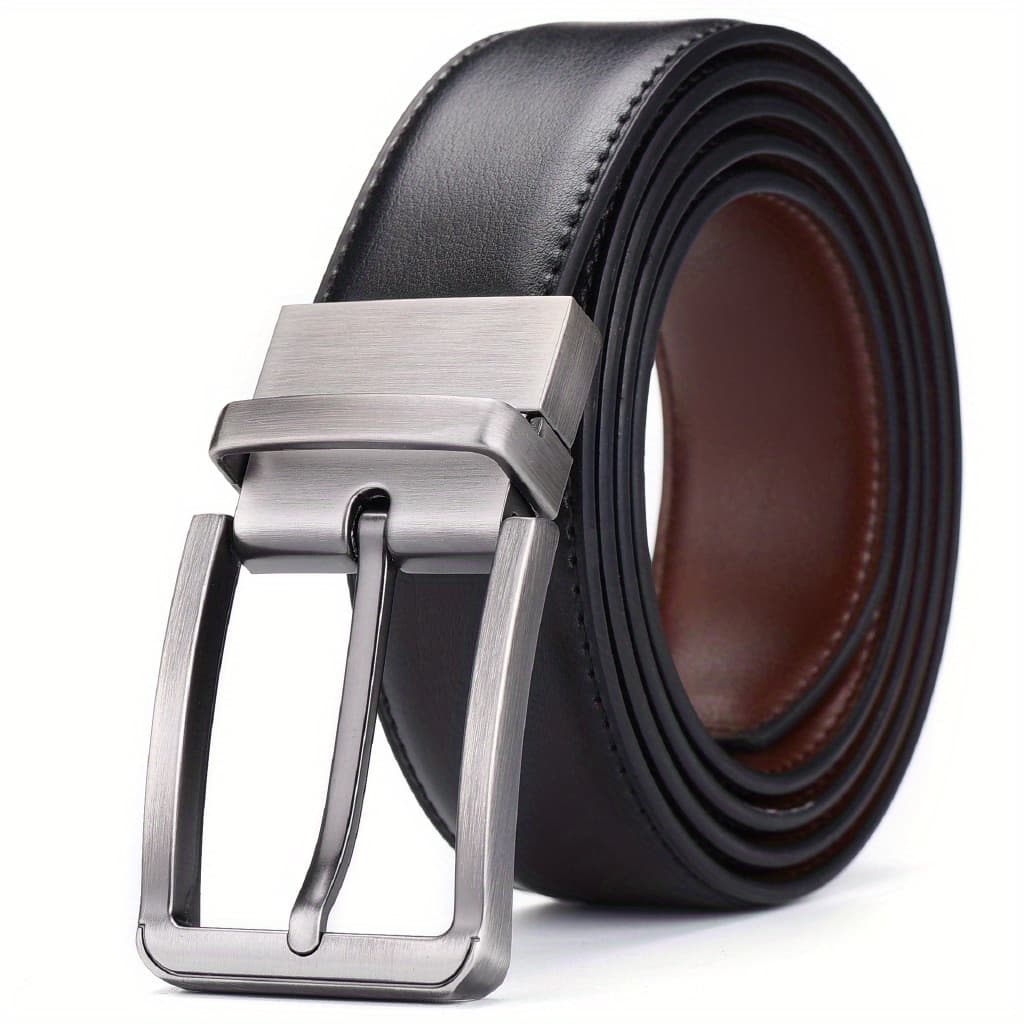 TEMU Men's Second Layer Cowhide Belt, Reversible Belt 1.25" For Mens Casual Golf Dress Pants Shirts, 1 Reverse For 2 Sides
