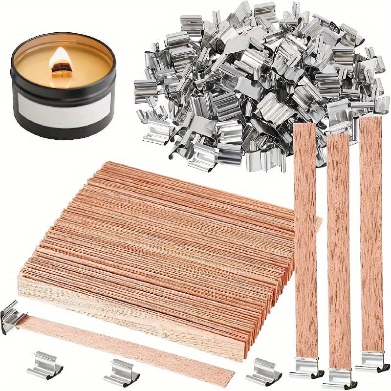 TEMU Pack Of 50 Wooden Wicks For Candles, Measuring 5.1 By 0.5 Inches, Designed To Be Smokeless. Wooden Candle Wicks Come With Iron Stands, Perfect For Candle Crafting, Ensuring High Quality