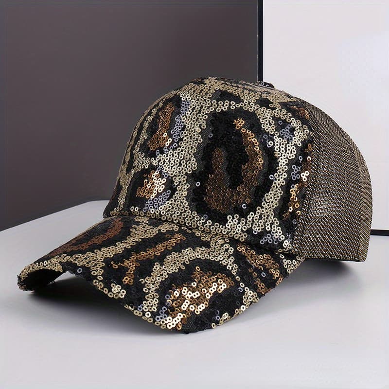 TEMU Leopard Print Hat 's Baseball Fashion Sequin Sunshade Hat Unisex Spring/summer Trendy Suitable For Men And Women.