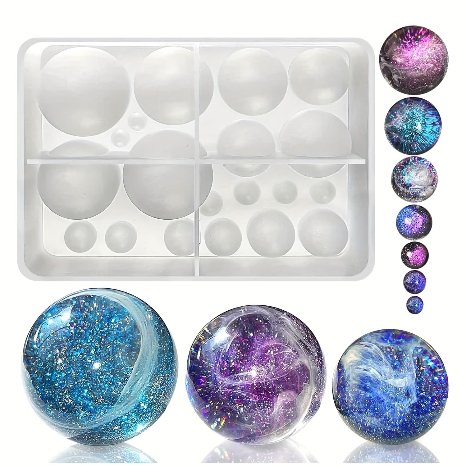 TEMU 1pc Silicone Mold With 20 Compartments For Spherical Resin Ornaments, Suitable For Making Round Resin Balls For And Home Desk Decor