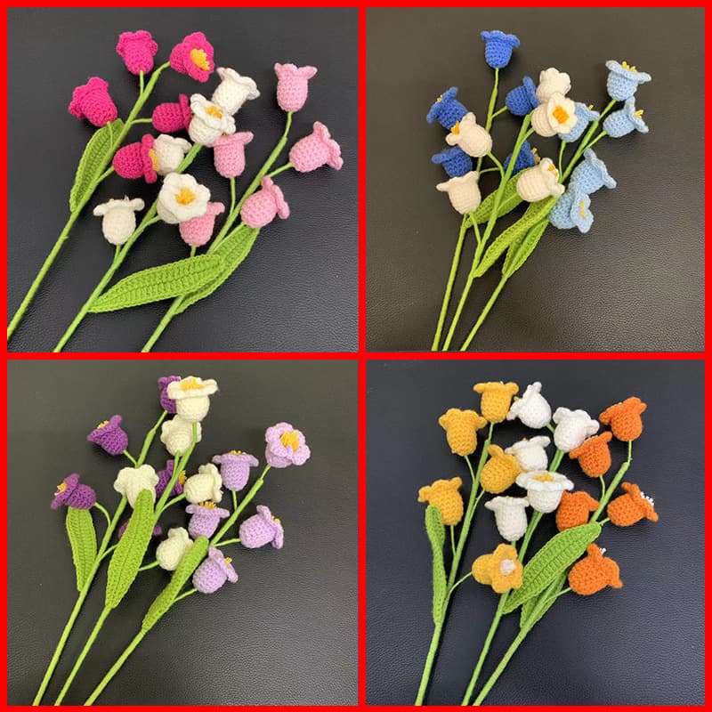 TEMU Handcrafted Lily Of The Valley Crochet Artificial Flower Bouquet - Home Decor & Holiday Gifts