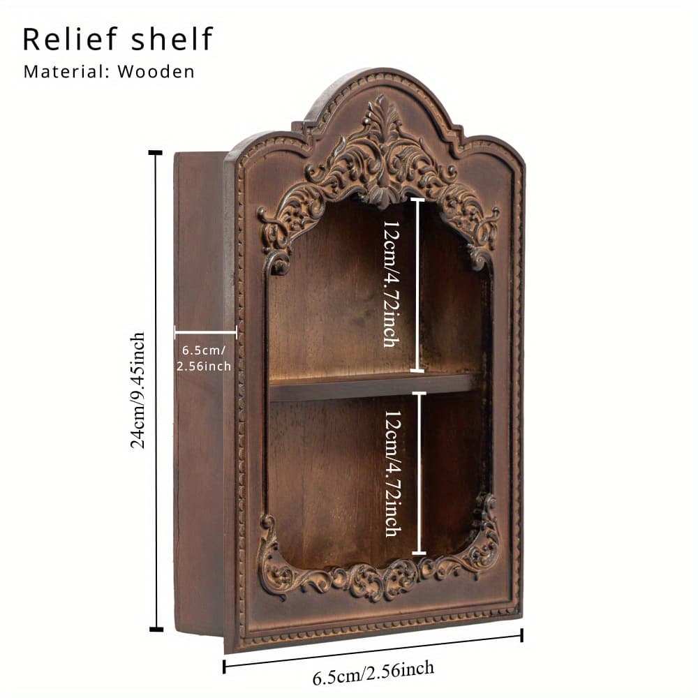 TEMU Solid Wood Relief Shelf Wooden Fragrance Perfume Decoration Wall Hanging Storage Rack French Retro Carved Wall Cabinet Small Jewelry Rack, Floating Shelves