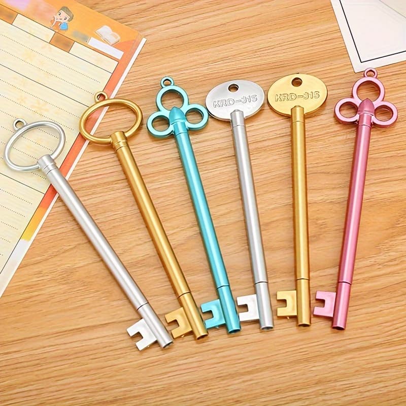 TEMU 6pcs Retro Creative Retro Key Shape Gel Pen, Pen, Cute Student School Supplies, Office Stationery