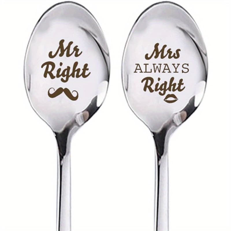 TEMU Coffee Engraved Spoons 2pcs And Mrs. Right Stainless Steel Spoon Set For Wife Husband Boyfriend Girlfriend Anniversary Christmas Wedding Valentines Day Gifts Tea Dessert