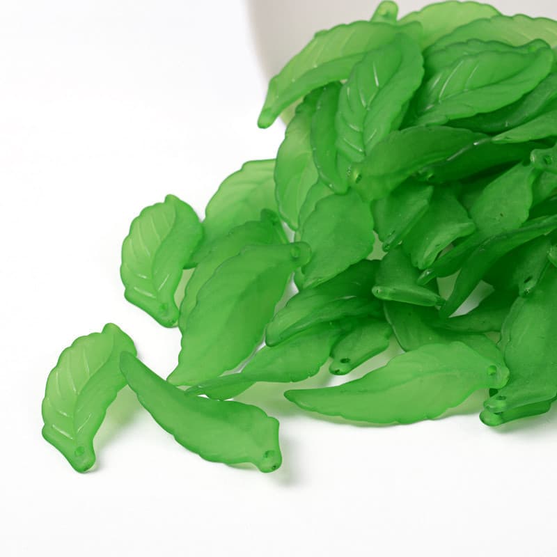 TEMU 50pcs Green Frosted Acrylic Leaf Pendants For Jewelry Making - 1.5" Long, 0.55" Wide With 2mm Hole - Ideal For Necklaces & Bracelets