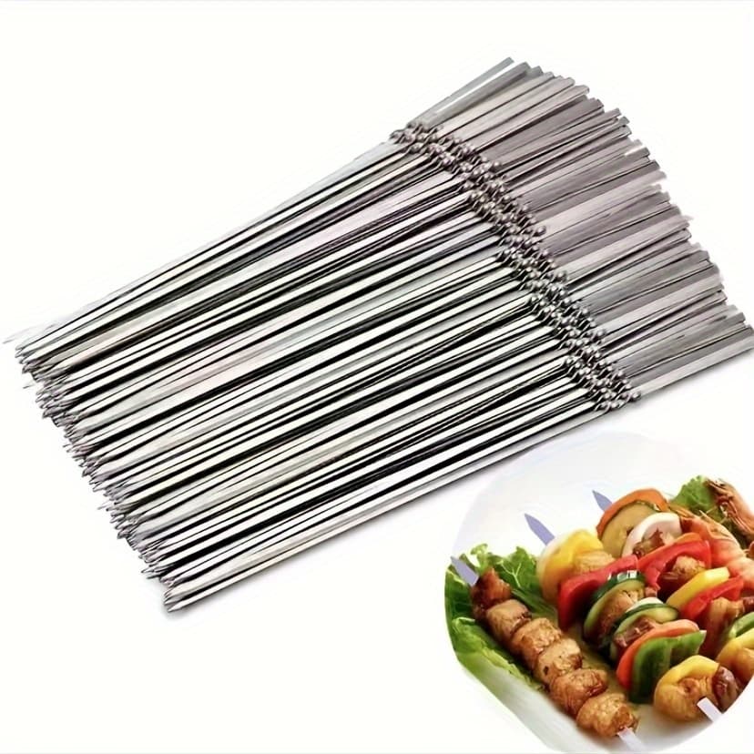 TEMU Durable Stainless Steel Bbq Skewers For Outdoor And Indoor Grilling Parties - Reusable And Easy To Clean