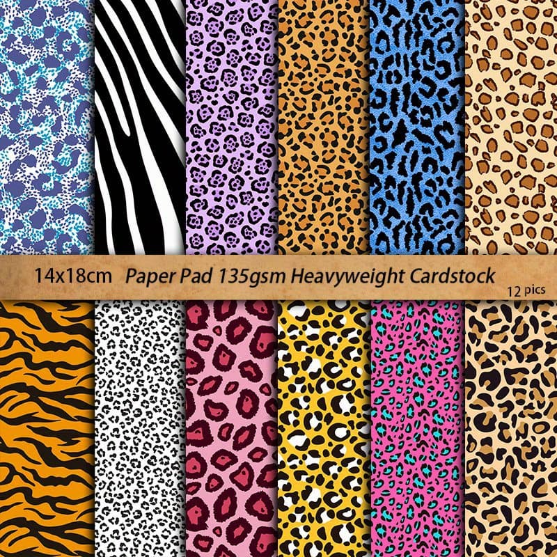 TEMU 12sheets Leopard Print Material Paper Large Size Non-sticky Supplies For Journal Stationery Art Crafts