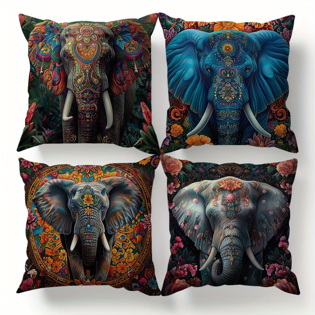 TEMU 4pcs, Tropical Elephant Pillow Covers Set, 45cm/17.7inch, Peach Skin Velvet, Contemporary Style, Home Decor Throw Cushion Cases