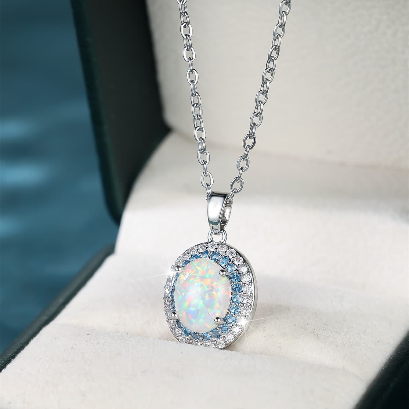 TEMU Bohemian Egg-shaped Australian Opal Pendant Necklace For Women, Niche High-end Clavicle Chain, Light Luxury Bling Gift For Her