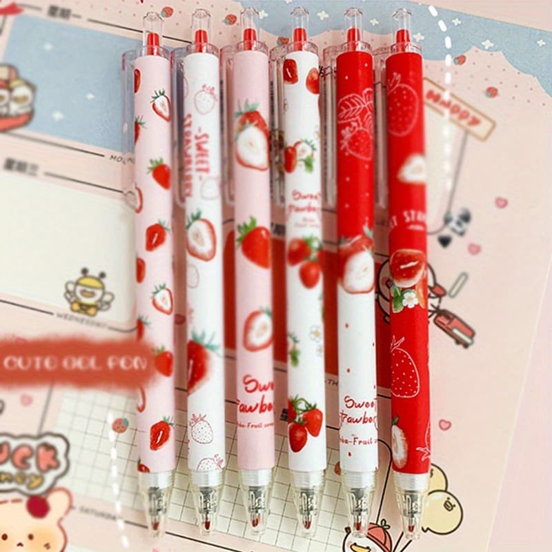 TEMU 6pcs 0.5mm Vibrant Strawberry Gel Pens - Smooth - Perfect For Writing & Drawing A Small Helper Suitable For Writing, Writing