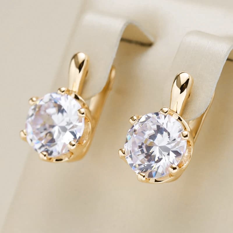 TEMU 1 Pair Luxury Golden Earrings For Women Easy Shiny Big Synthetic Synthetic Zircon Earrings Bridal Wedding Fine Jewelry