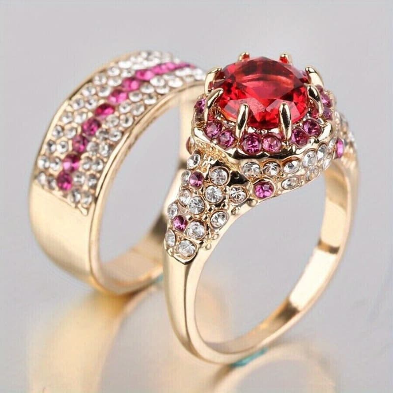 TEMU This Beautiful Round Red Synthetic Synthetic Zircon Halo Jewelry Set For Women Is Ideal For Celebrating Anniversaries And Birthdays