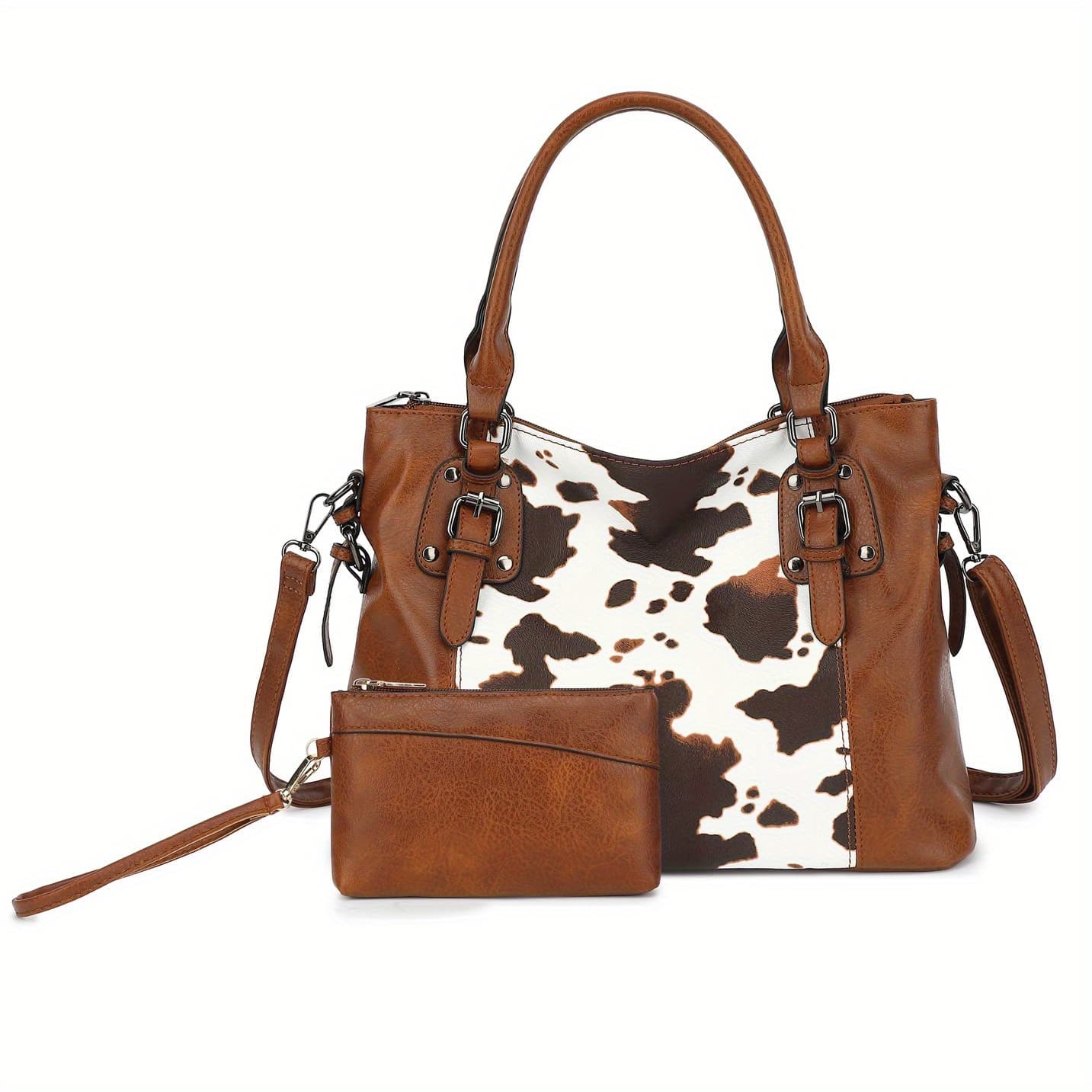 TEMU 2pcs Women's Tote Bag Set With Classic Cow , Multi Capacity And Multi Pocket Casual Business Bag, And Christmas Gift