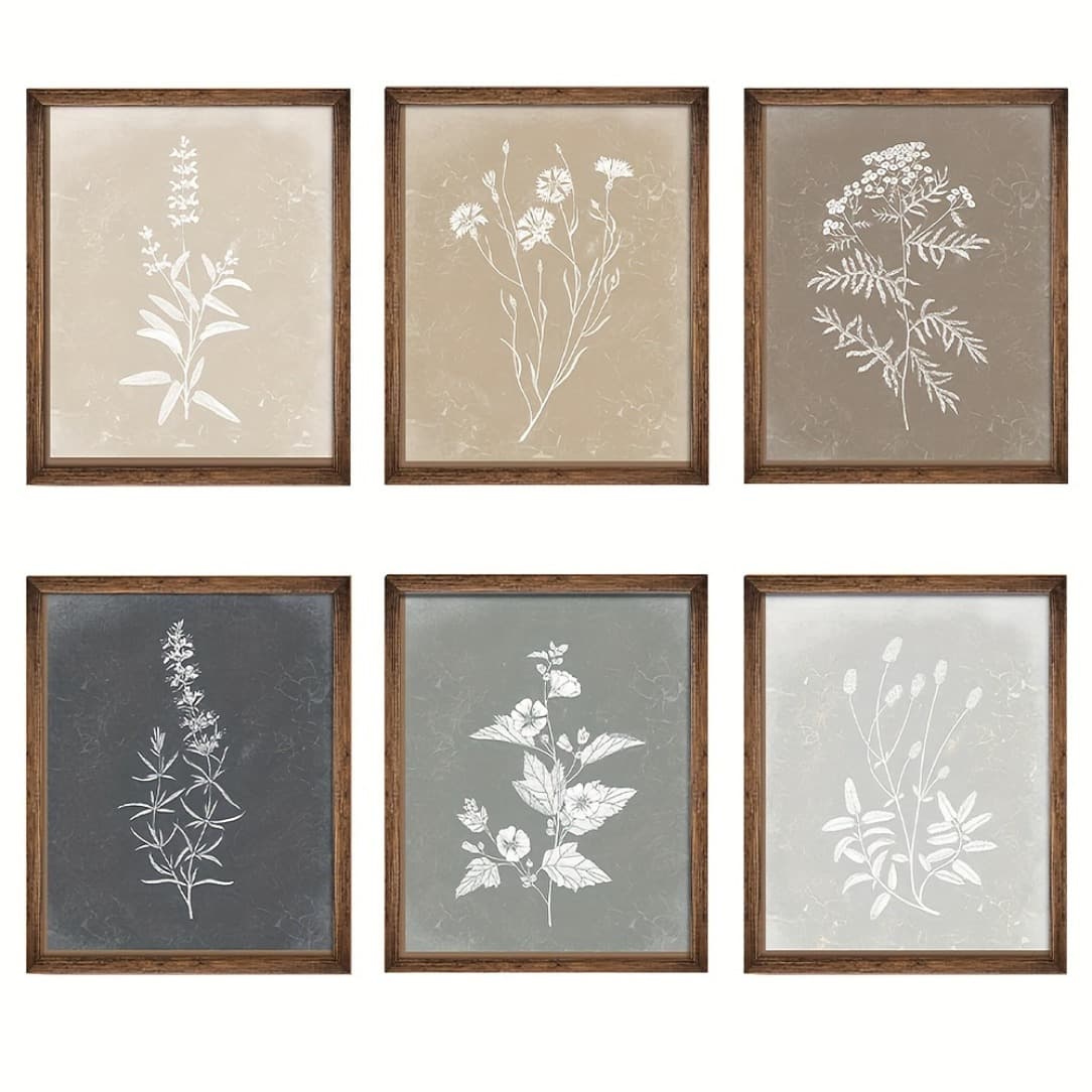 TEMU 2d Flat, 2d Flat, 6pcs Frameless Boho Wall Art Minimalist Botanical Print Wall Decor Rustic Vintage Floral Wall Art For Farmhouse Home Kitchen Wall Decor Morandi Color X 10 Inches