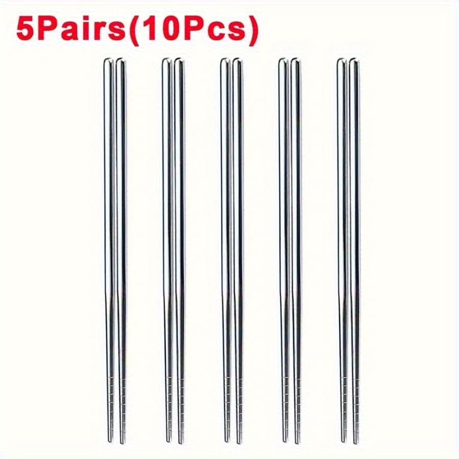 TEMU 10pcs Stainless Steel Chopsticks Reusable Non-slip Chinese Chopsticks Sushi Food Sticks For Tableware Set