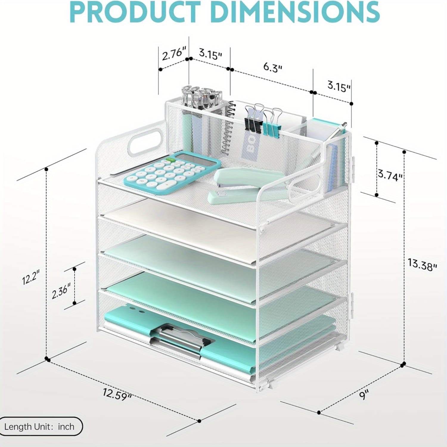 TEMU Supeasy 5-level Desk Organizer Featuring A Handle And 3 Pen Holders, Mesh Design For Organizing Papers And Files, Ideal For Office Supplies