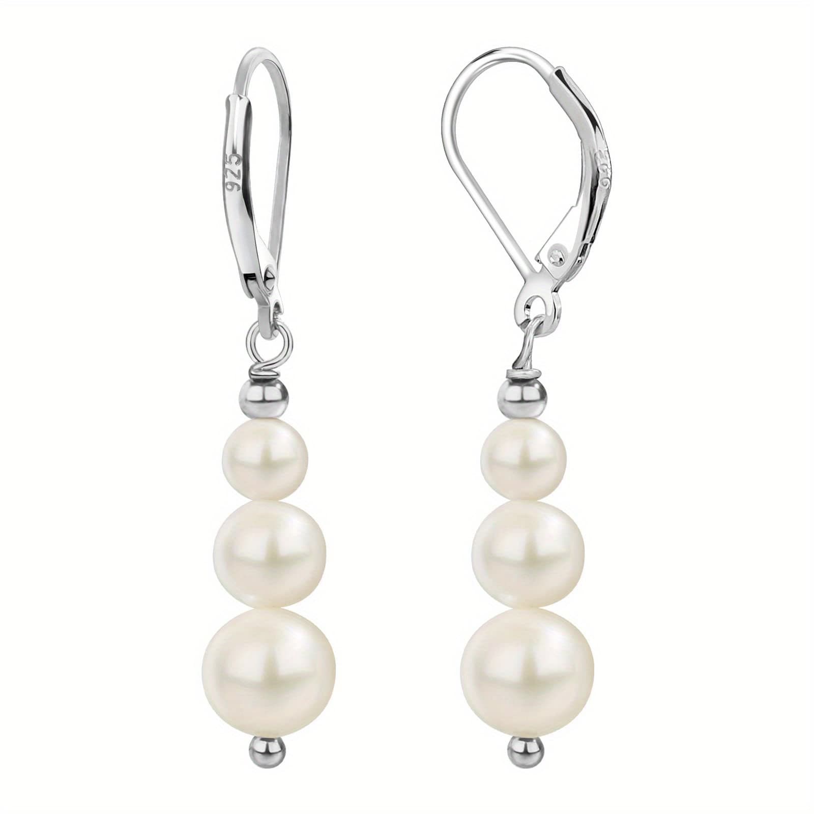 TEMU Elegant Dangle Earrings With Freshwater Pearls - Made Of 925 Sterling Silver, Hypoallergenic, And Perfectly Easy For Women - An Ideal Gift For Any Event