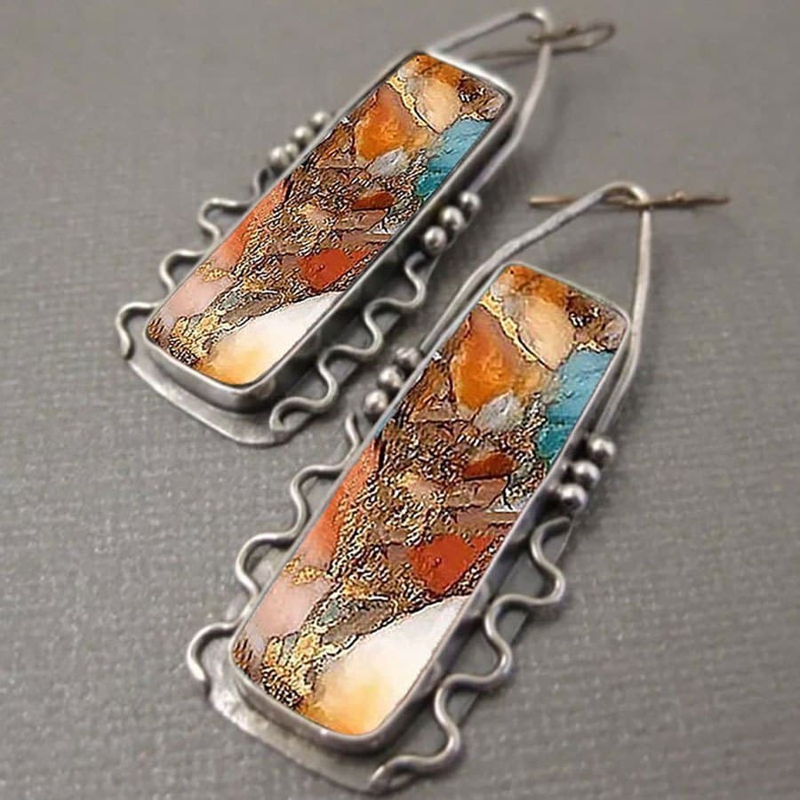 TEMU Set Of 2 Vintage Bohemian Geometric Drop Earrings Featuring A Colorful Design, Perfect For Birthday Or Anniversary Gifts
