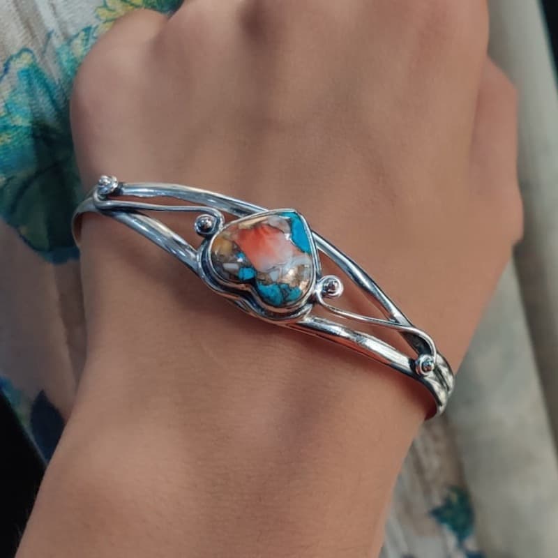 TEMU Stylish High-quality Retro Love-shaped Turquoise Bracelet, Anniversary And Birthday Parties
