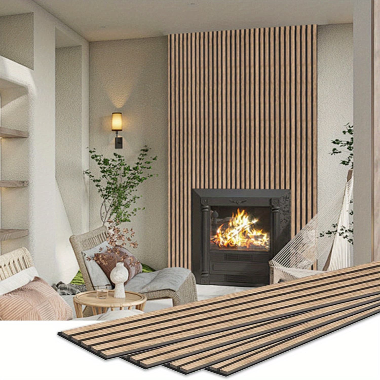TEMU Supeasy 4-pack 92.52" X7.87" 3d Wood Slat Wall Panel, Wood Panels For Wall, Acoustic Slat Wall Panel For Modern Interior Decor, Bedroom, Living Room