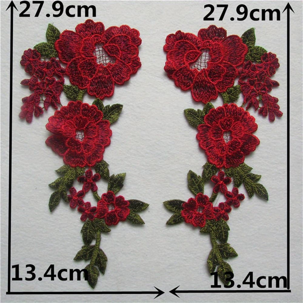 TEMU 1 Pair Of Red Hollow Lace Collar Appliques For Lace Trim, Soluble Collar Flowers, Clothing Additions
