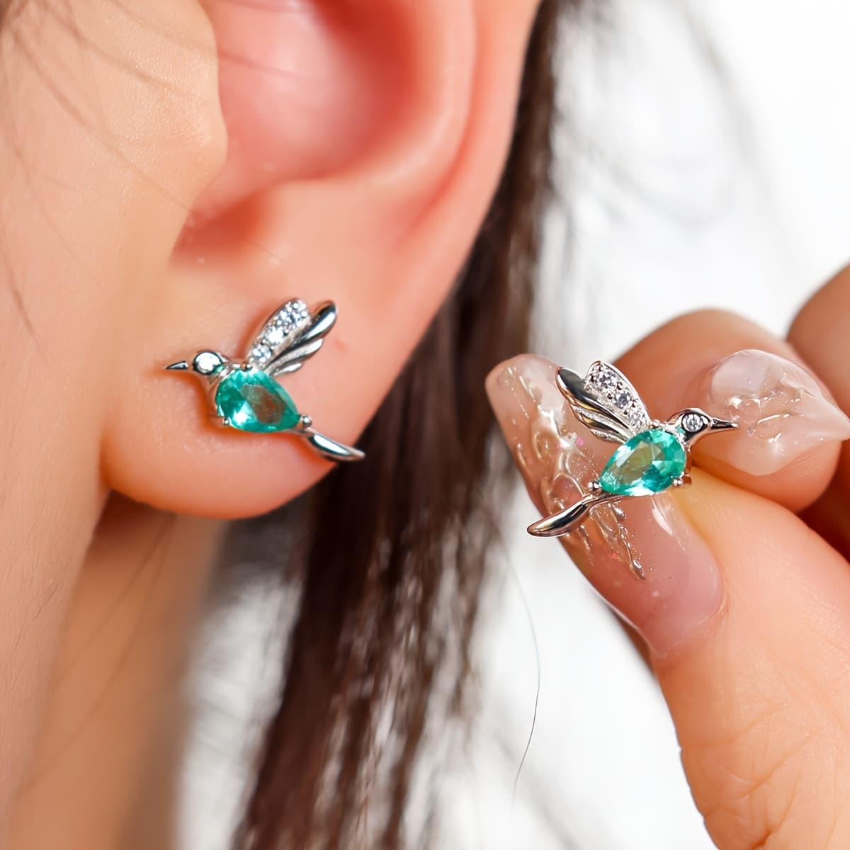 TEMU 925 Sterling Hummingbird Earrings Set With Shiny Zirconia - Hypoallergenic, Perfect Gift For Her