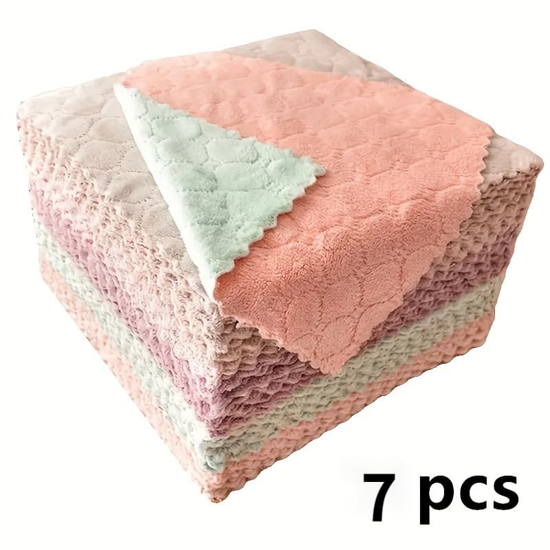 TEMU 7pcs Ultra Absorbent Dish Cloths - , Oil, Double-sided Kitchen Towels For Use - Contemporary Space Theme, Hand Wash Only