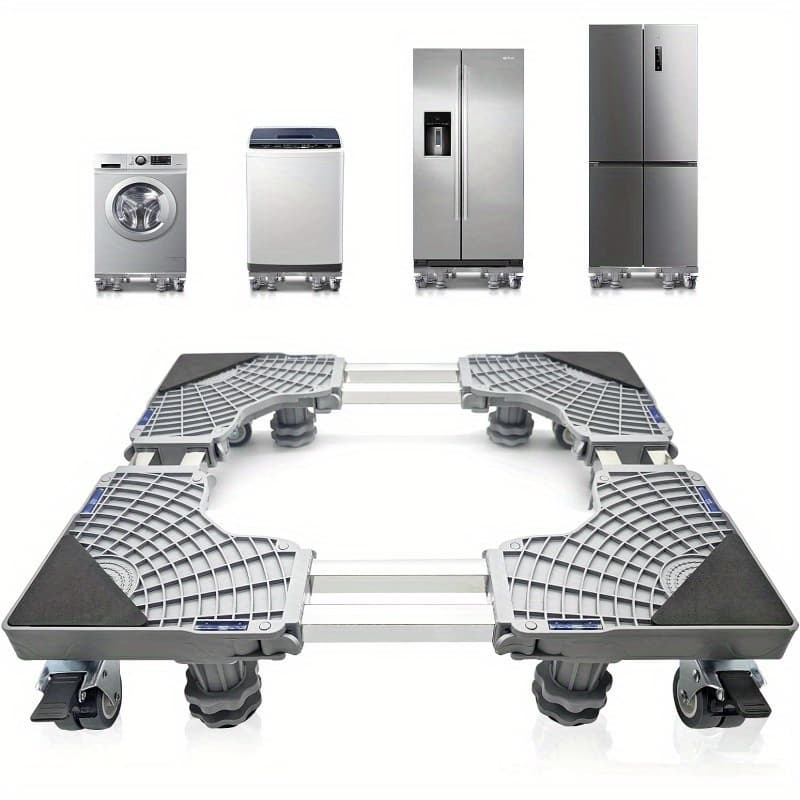TEMU Heavy Duty Fridge Stand Mobile Base, 18"-27"washing Machine Stand With 4 & 4 Locking Wheels, Adjustable Flat Mobile Base Pedestals For Washer, Dryer, Laundry And Refrigerator