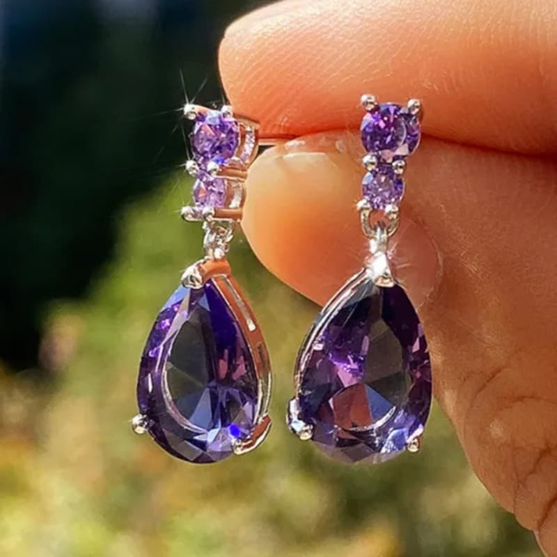 TEMU Exquisite Amethyst Drop Earrings For Women, Engagement Wedding Jewelry Lover Birthday Gift