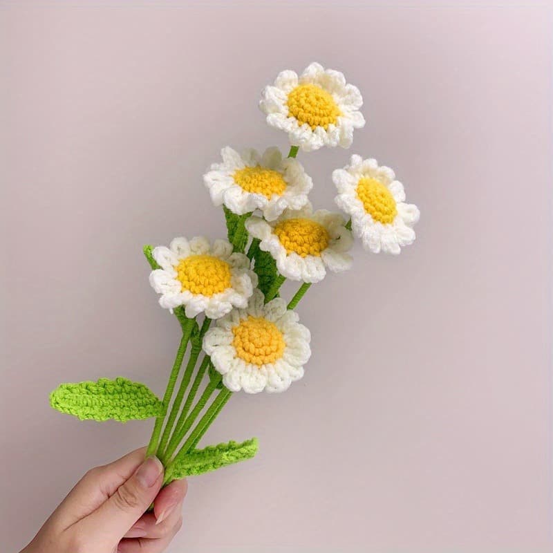 TEMU 10pcs Artificial Flower, Handmade Daisy Bouquet, Crochet Chamomile Yarn Hook Flower Simulation Flower Gift For Girlfriend