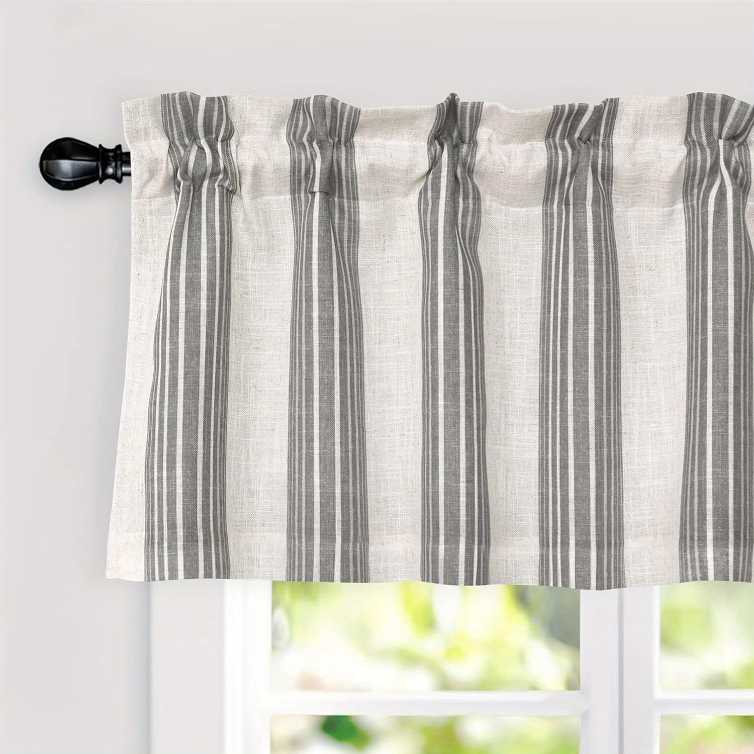 TEMU 1/2 Panels Vertical Striped Pattern Linen Thermal Insulated Blackout Linen Window Curtain Valance Rod Pocket Lined Kitchen Valance For Bathroom