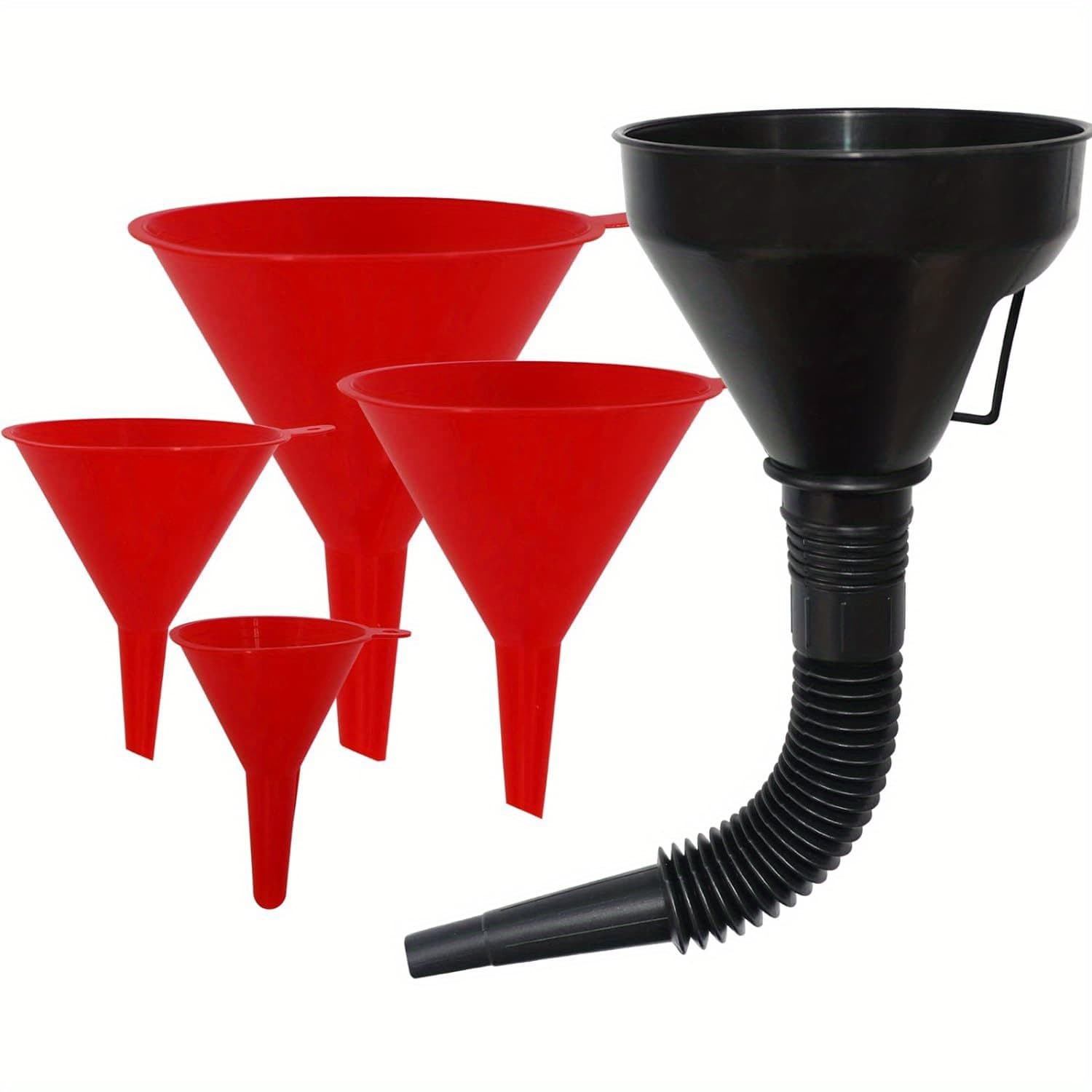 TEMU Plastic Fuel Funnels For Automotive Use Set Of 5, Wide Mouth Flexible Oil Funnel With Hose For Gas Transfer