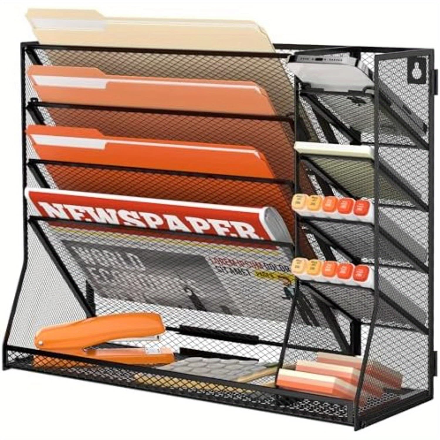 TEMU Supeasy Hanging Wall Organizer, 5-tier File Holder & Mail Organizer With Pen Holders, Wall Mount Office Organizer For , Space-saving Wall File Organizer And Storage Solution