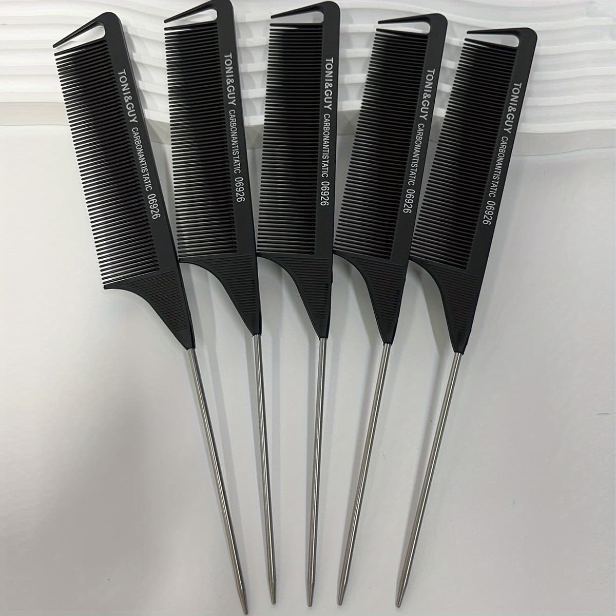 TEMU 3/5/8pcs Lightweight Anti-static And Heat Resistant Carbon Fiber And Stainless Steel Tail Comb For All Hair Types