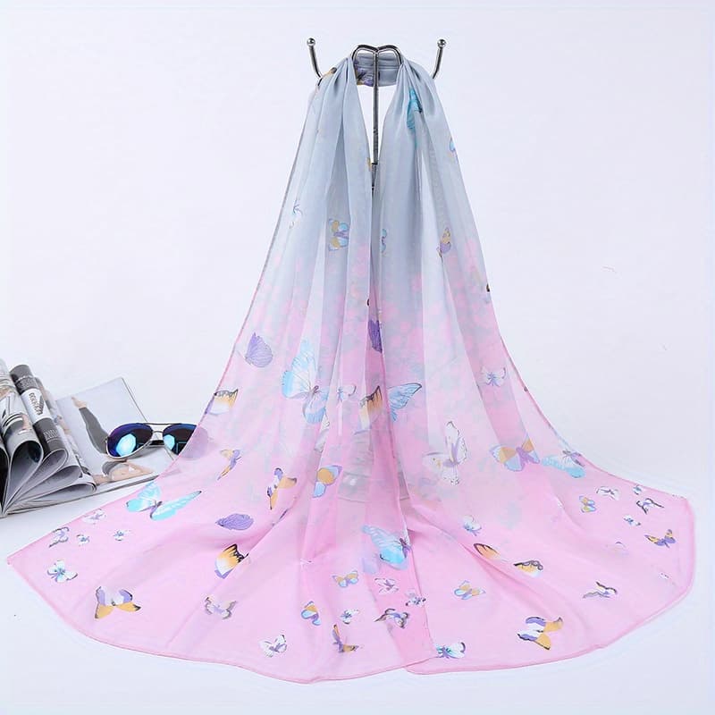 TEMU 59"x20" Lightweight Chiffon Scarf - Gradient Print Shawl, Breathable Windproof Beach Towel & Hair Accessory For Women, Machine Washable Summer Casual Outdoor Scarf