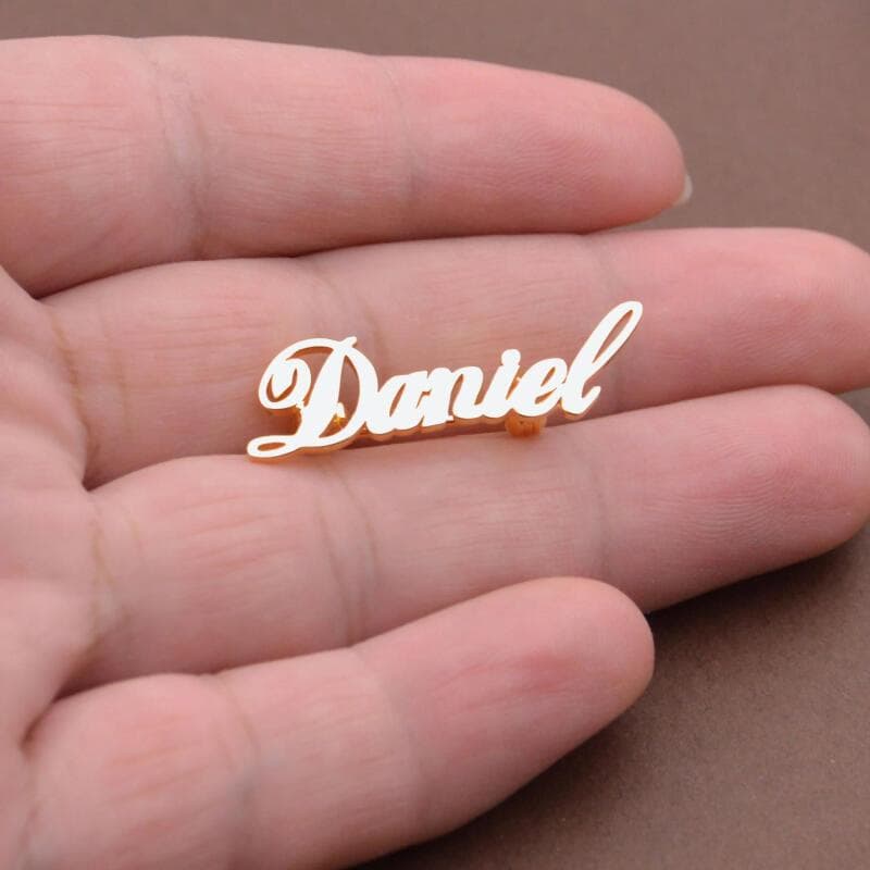TEMU 1pc Custom Name Brooch, Personalized Id Name Tag, Letter Brooch, Interlocking Letter Dress Brooch, Name Lapel Pin, Bridesmaid Gift, Birthday Christmas Gift Brooch