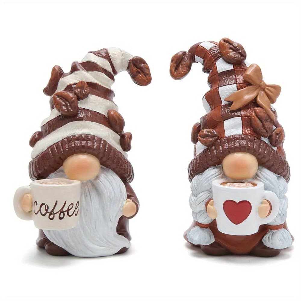 TEMU Tfs 2pcs Coffee Gnome Statue - Swedish Elf Gnome Decoration, Suitable For Bars, Homes, Gifts